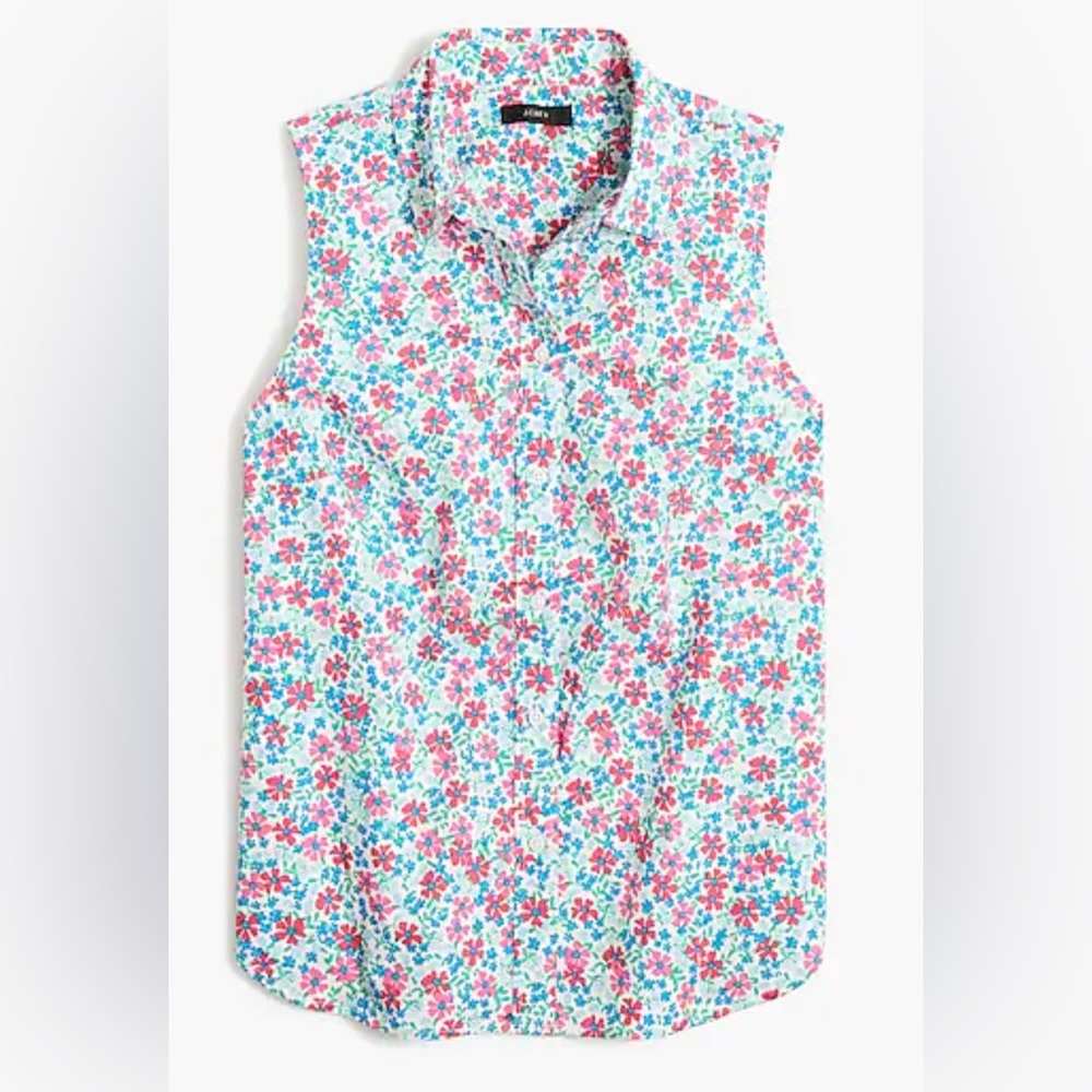 Sleeveless pink floral cotton poplin shirt in signature fit